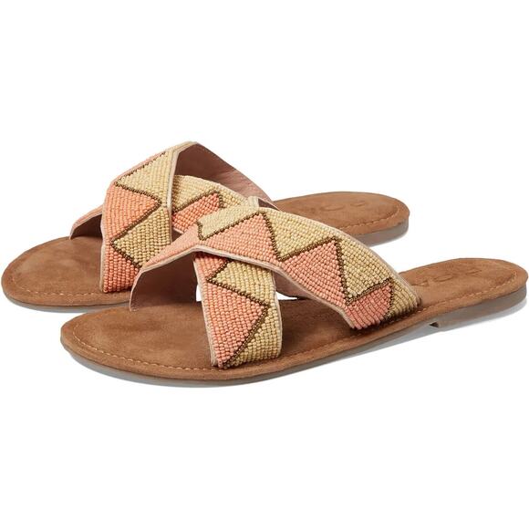 NEW Roan Bed Stu Beaded Slip On Sandals Beige Leather Lining Hand Made Size 7 - Picture 1 of 8